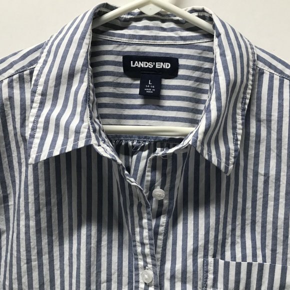 Lands' End Blue & White Striped Ombré Button Down Shirt - Picture 10 of 15